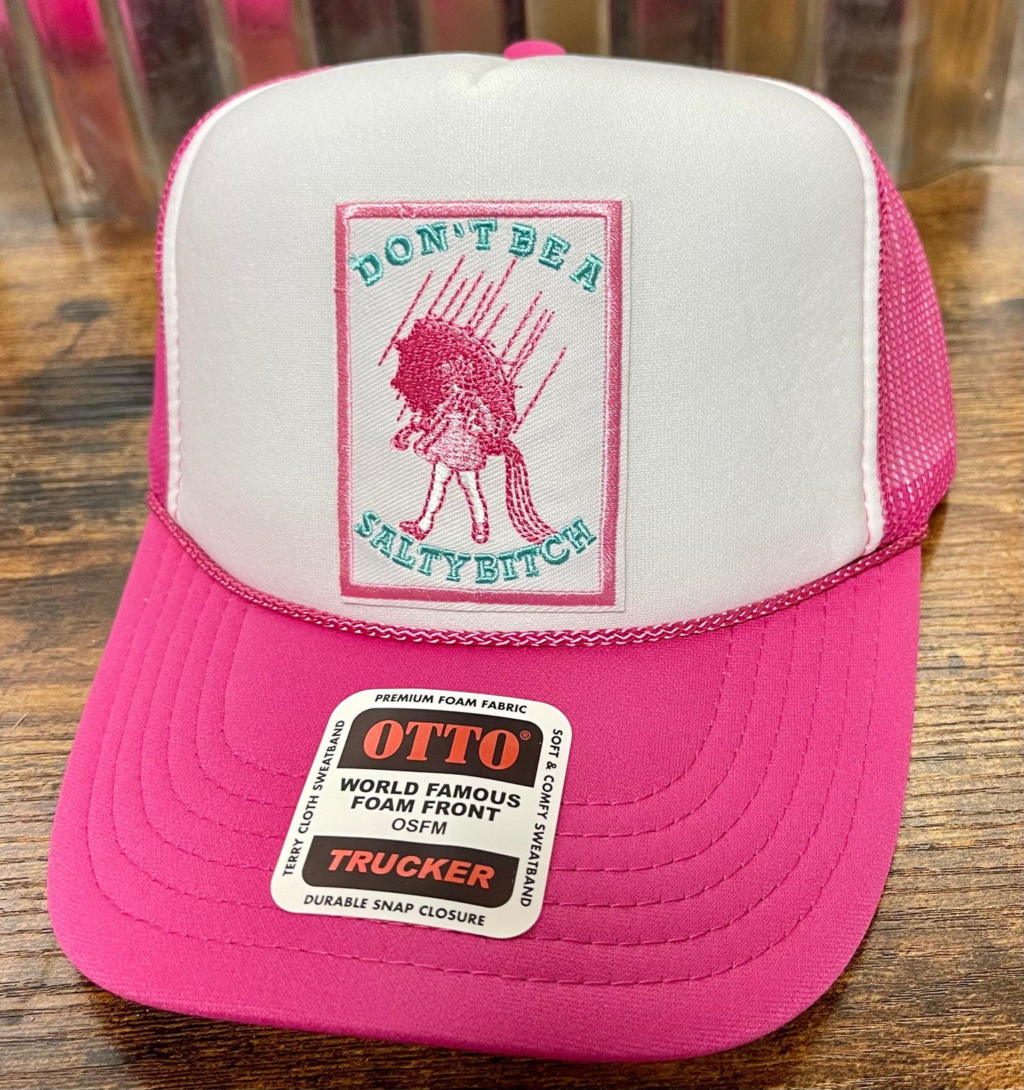 Otto pink/white trucker hat (salty) custom patch