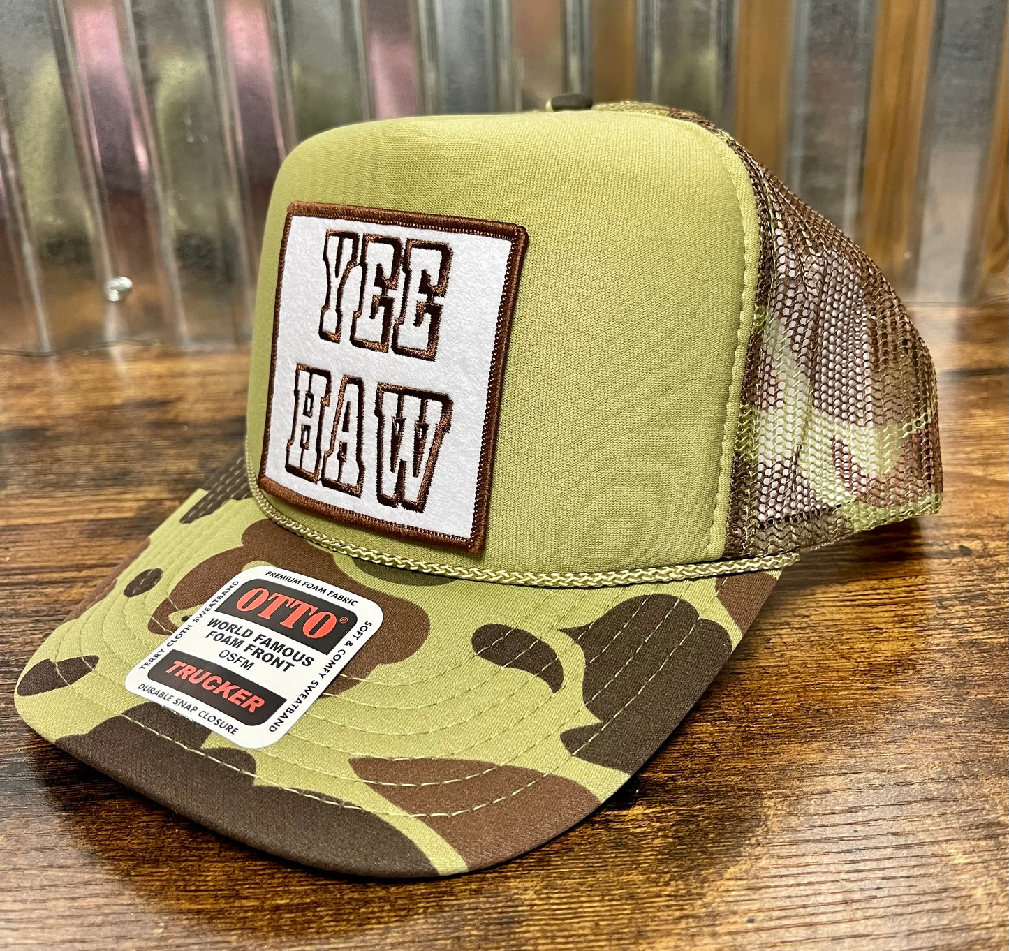 Otto camo trucker hat custom(Yee Haw)patch