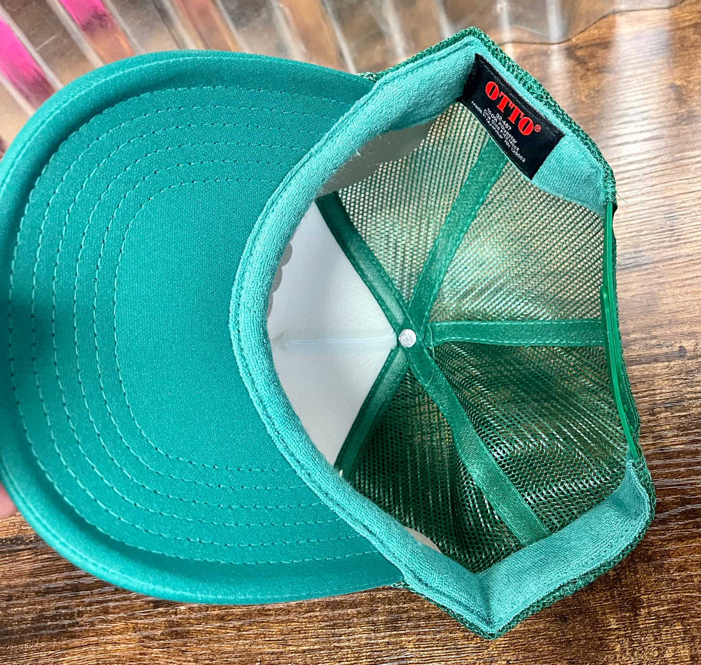 Otto trucker hat green/white custom tequila bandit patch