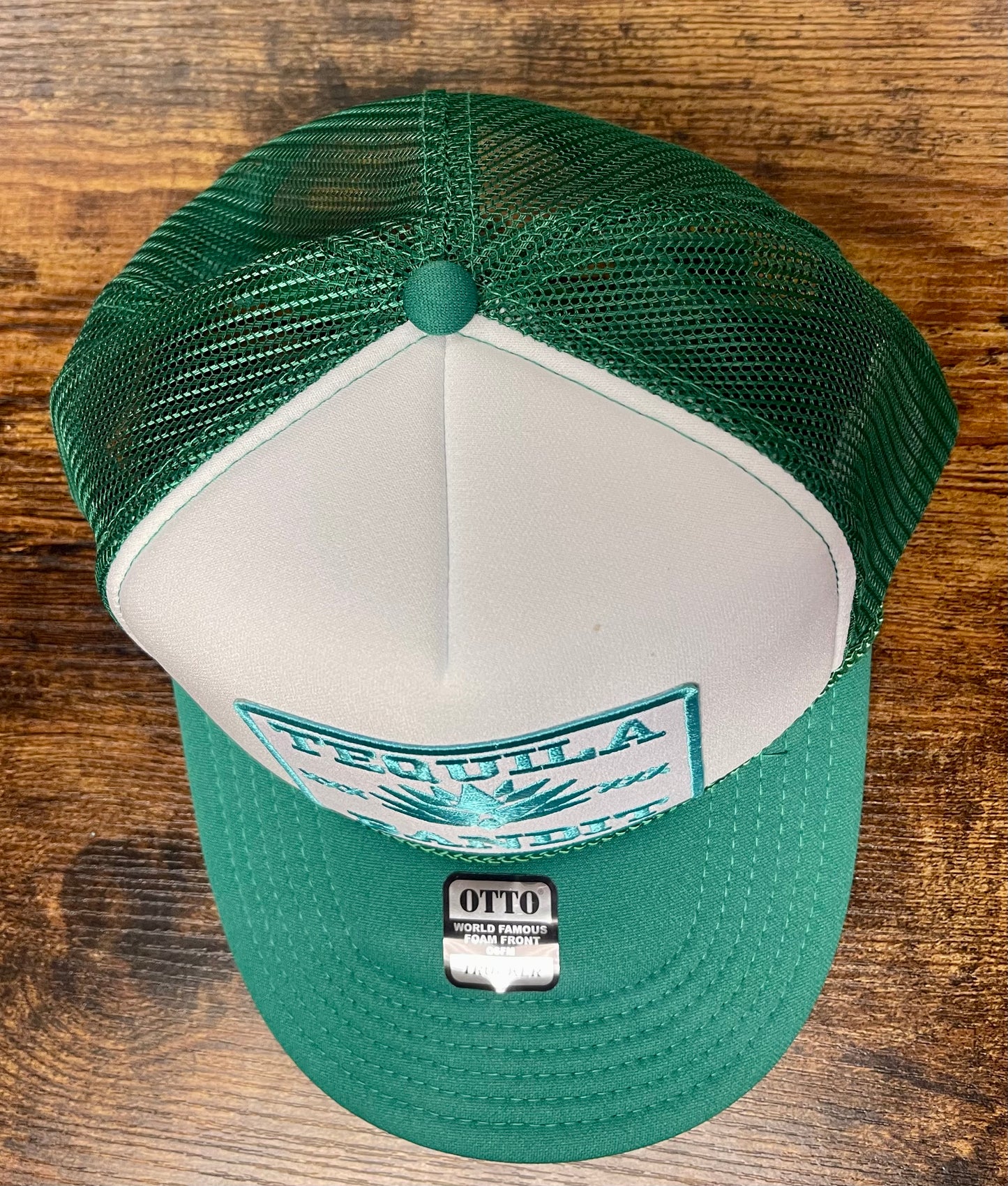 Otto trucker hat green/white custom tequila bandit patch