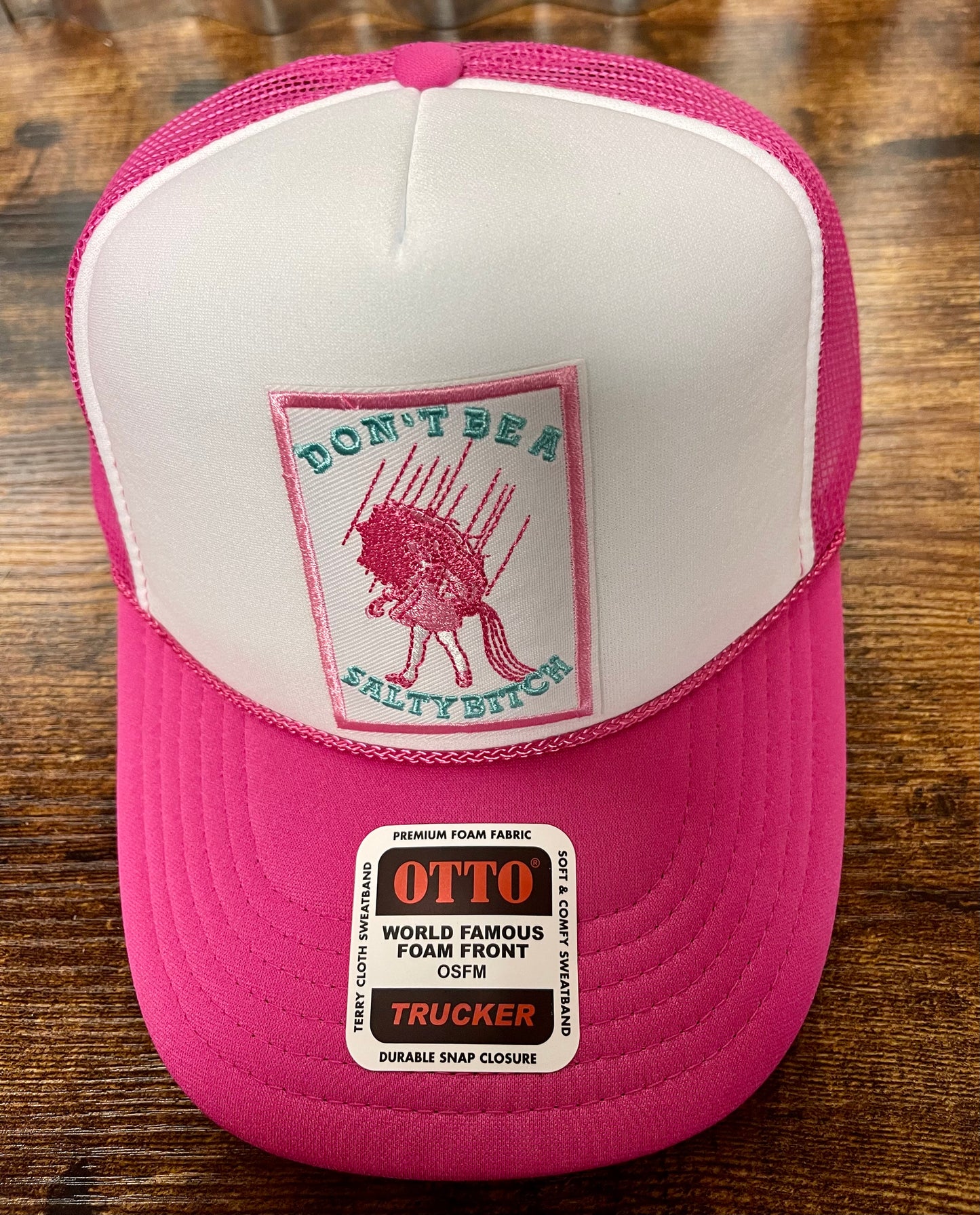 Otto pink/white trucker hat (salty) custom patch