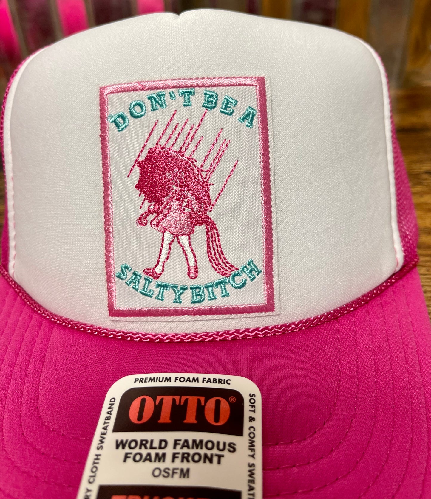 Otto pink/white trucker hat (salty) custom patch