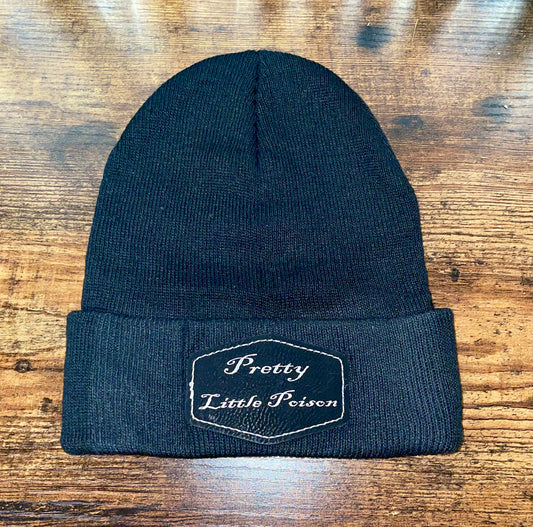 Pretty Little Poison Black Leather Patch Beanie