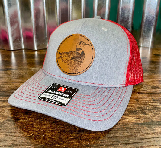 Duck Custom Leather Patch Men’s Hat Richardson112 (Red & Gray)