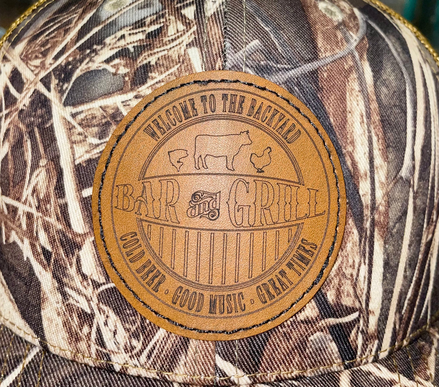 Welcome to the Backyard Bar and Grill Patch Hat Richardson112 (Camo)