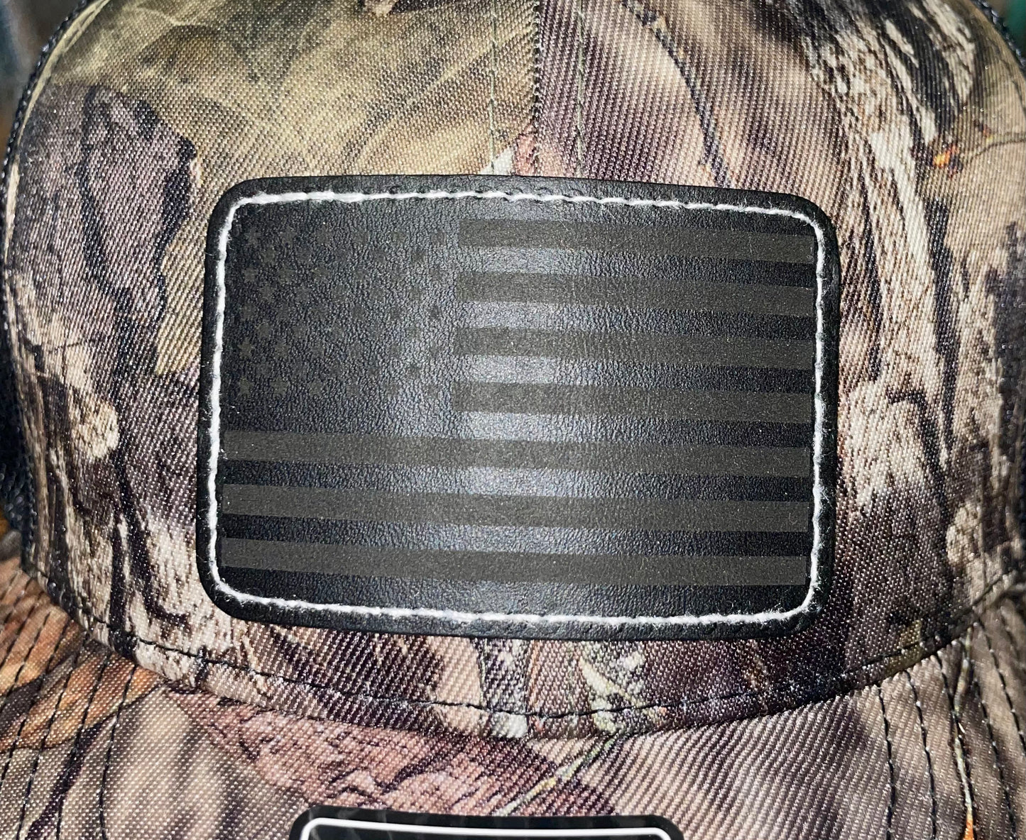 Black USA Flag Patch Mossy Oak Hat (Camo)