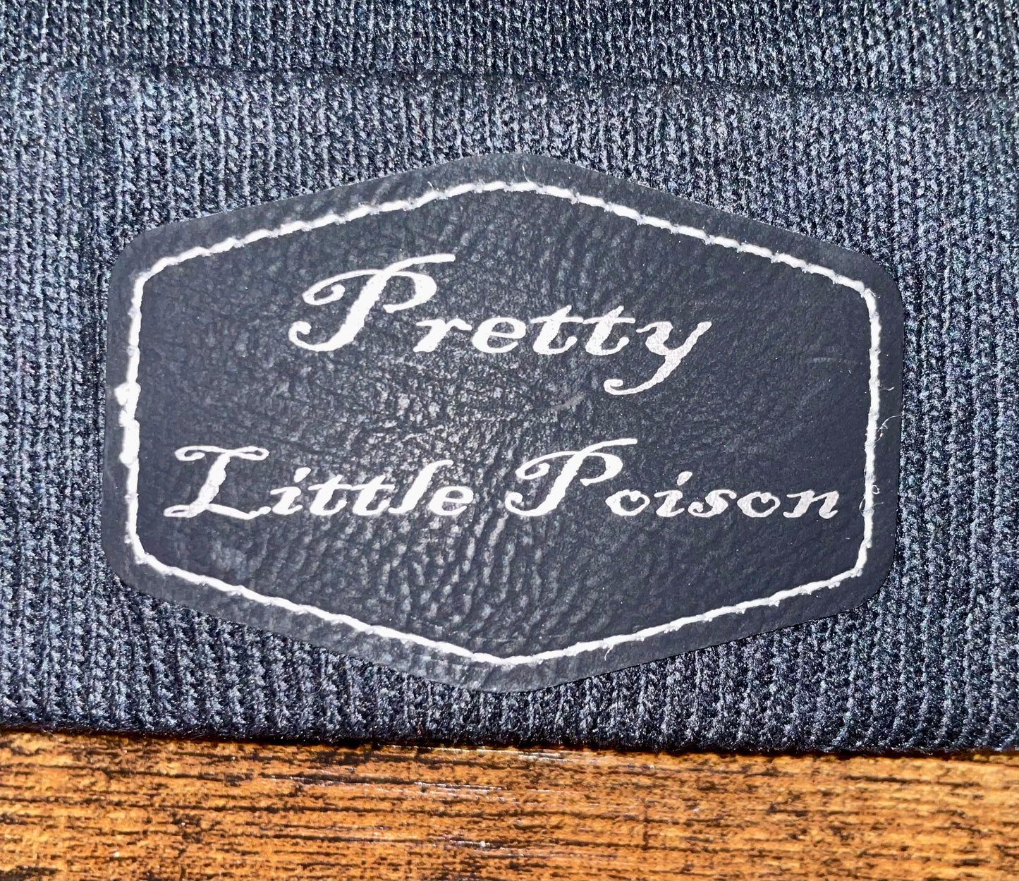 Pretty Little Poison Black Leather Patch Beanie