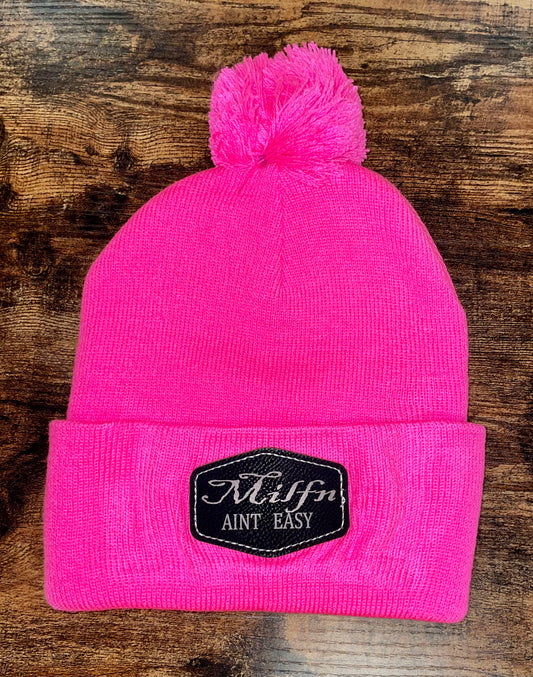 Milfn Ain’t Easy Custom Patch Beanie (Pink)