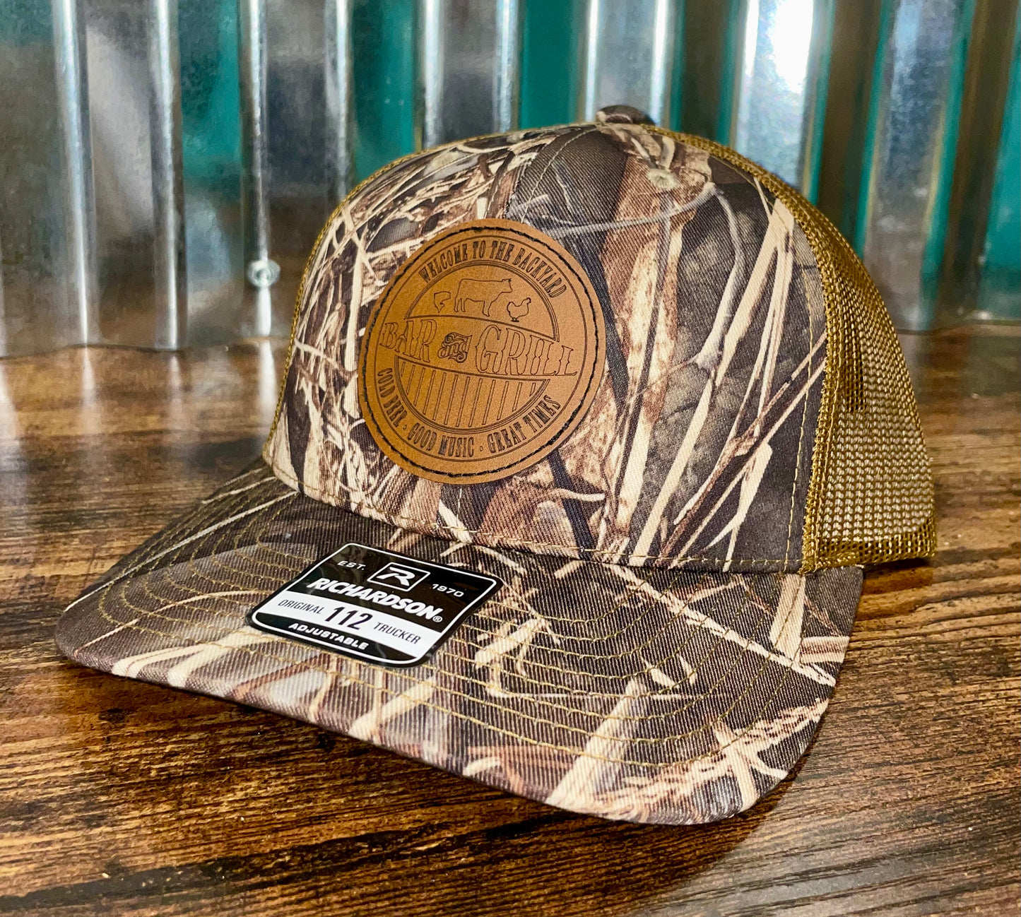 Welcome to the Backyard Bar and Grill Patch Hat Richardson112 (Camo)