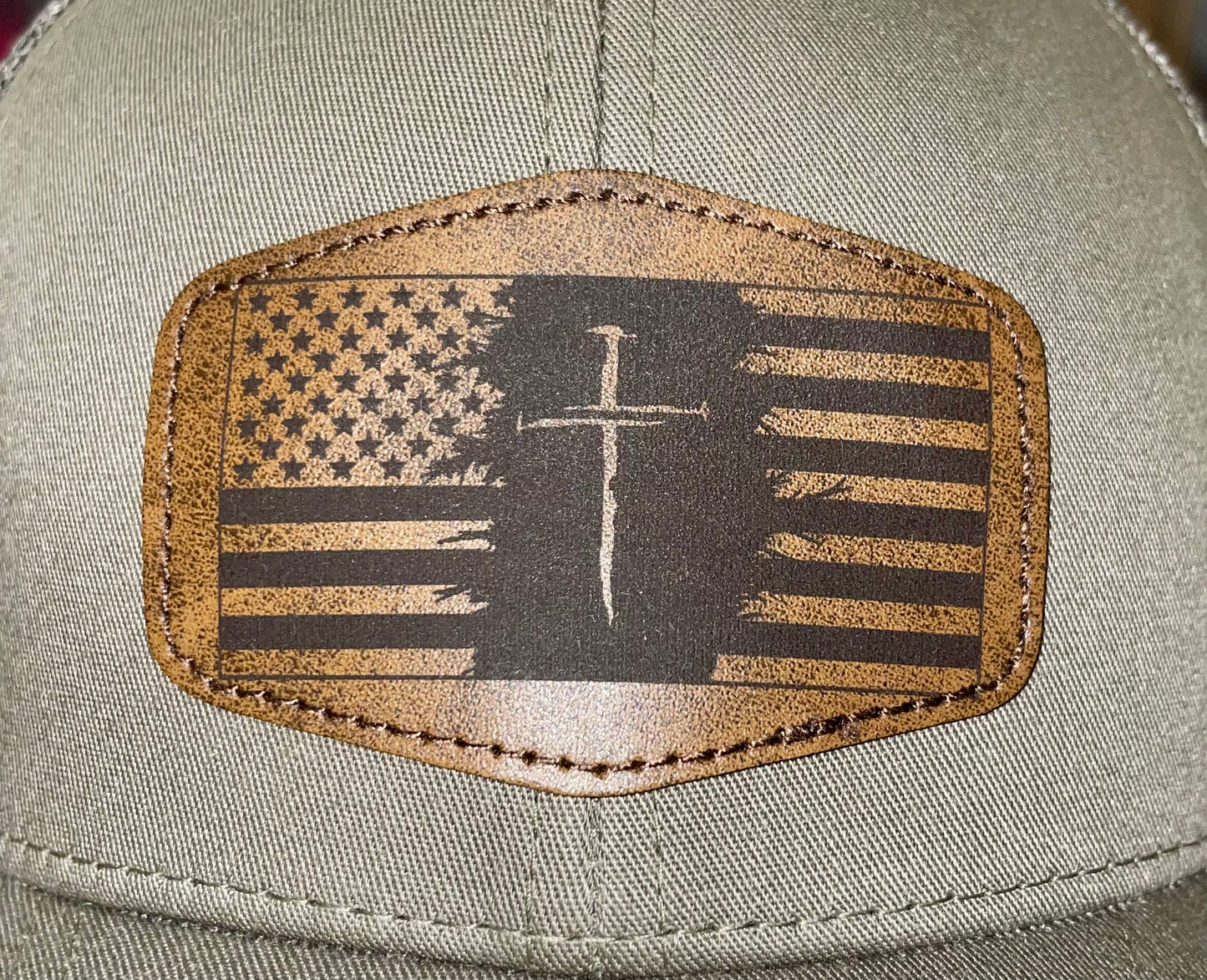 USA Flag and Cross Design Patch Richardson Hat