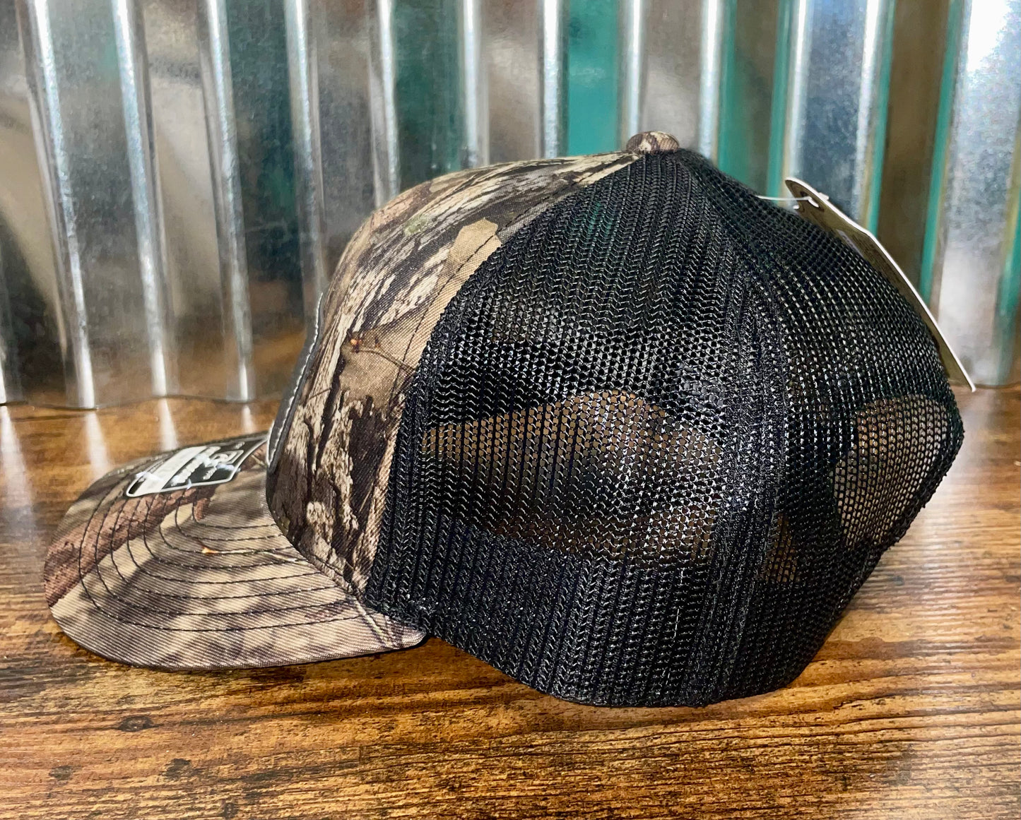 Black USA Flag Patch Mossy Oak Hat (Camo)