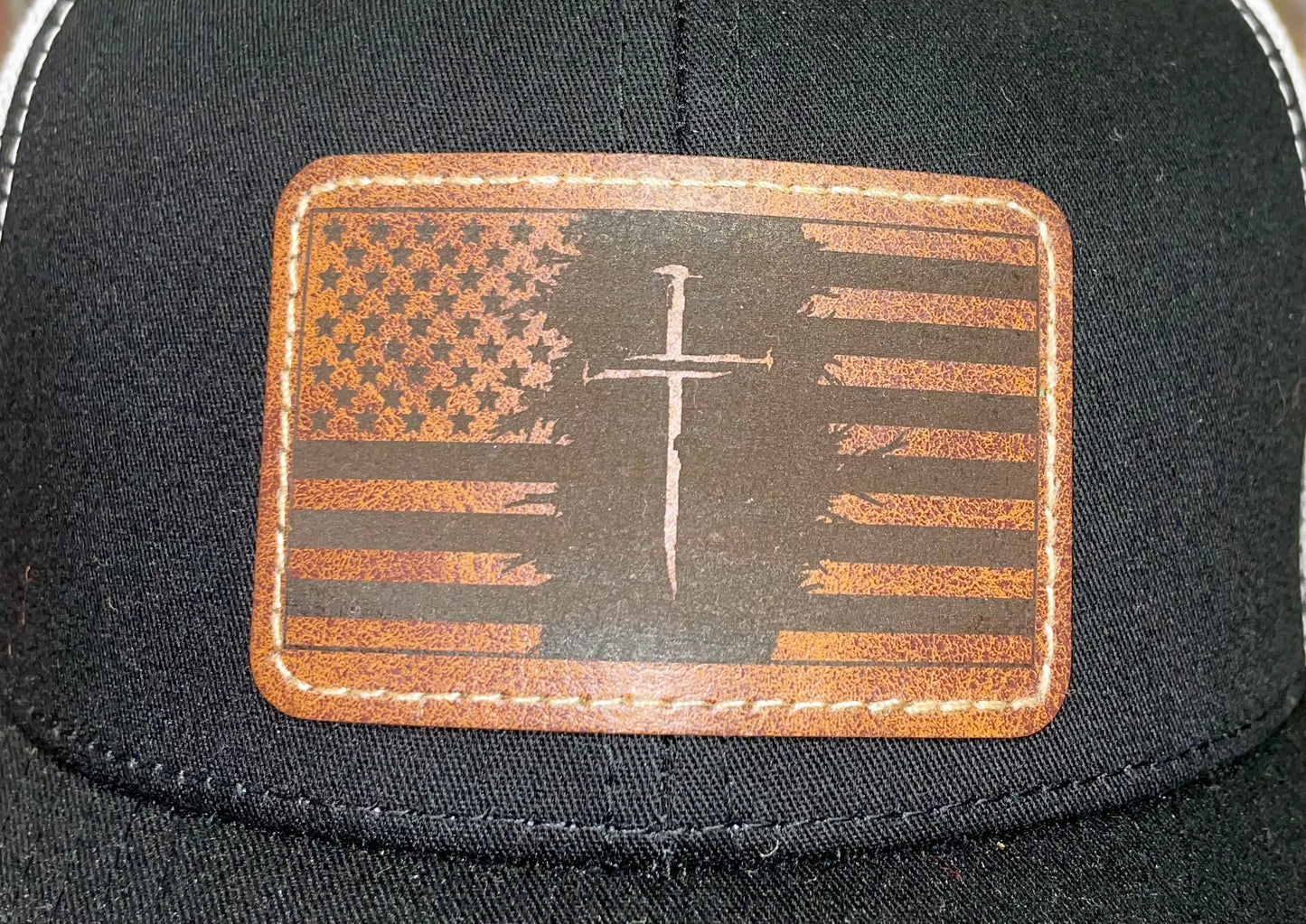 USA Flag and Cross Design Patch Snapback (Black & White)