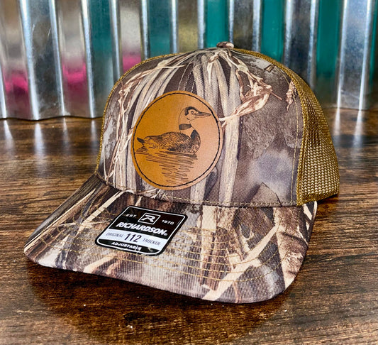 Duck Custom Leather Patch Men’s Hat Richardson112 (Camo)