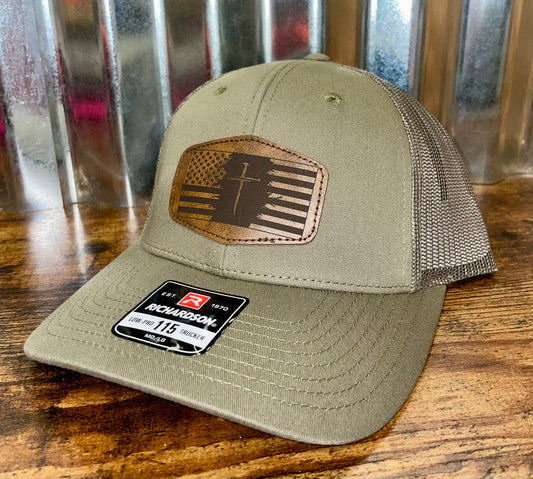 USA Flag and Cross Design Patch Richardson Hat